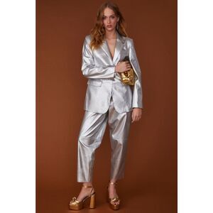 JAYLEY Silver Faux Leather Kate Blazer Jacket Metallic Vegan S/M US 4-8